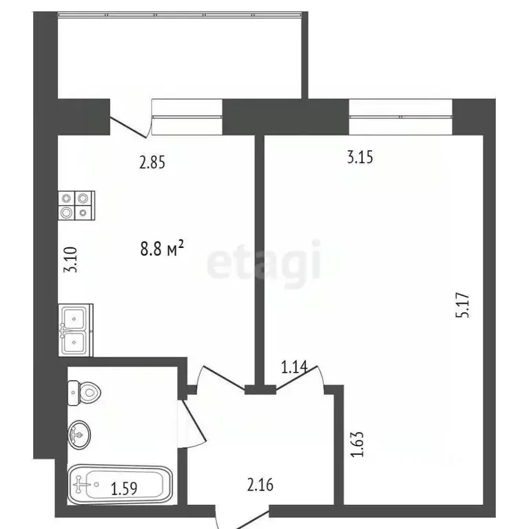 1-к кв. Вологодская область, Вологда Новгородская ул., 42к1 (31.6 м) - Фото 2
