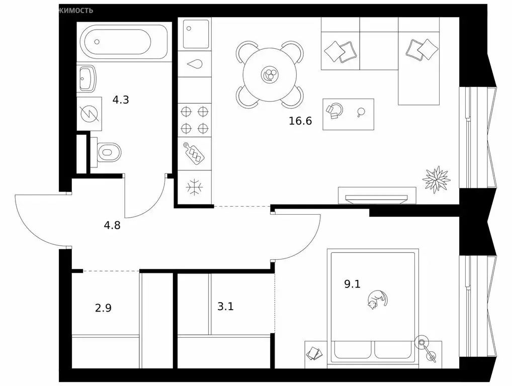 1-комнатная квартира: Зеленоград, 22-й микрорайон, ЖК Зелёный Парк, ... - Фото 1