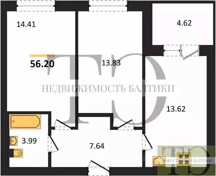 2-к кв. Калининградская область, Калининград ул. Сержанта Мишина, 81к3 ... - Фото 0
