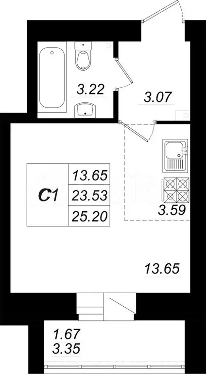 Квартира-студия, 25,2 м, 3/10 эт. - Фото 0