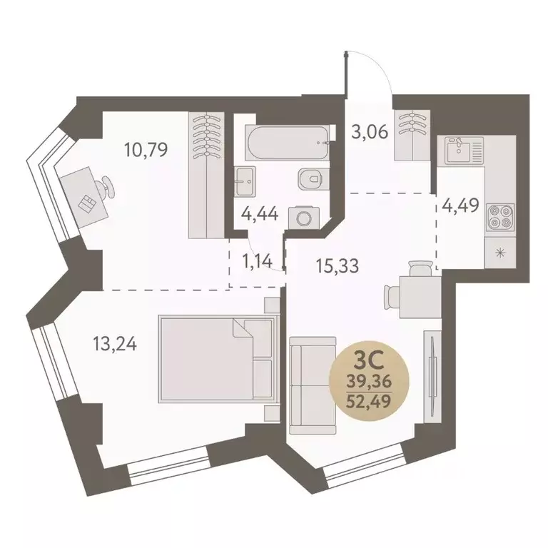 3-к кв. Новосибирская область, Новосибирск Урбан Пикс жилой комплекс ... - Фото 1
