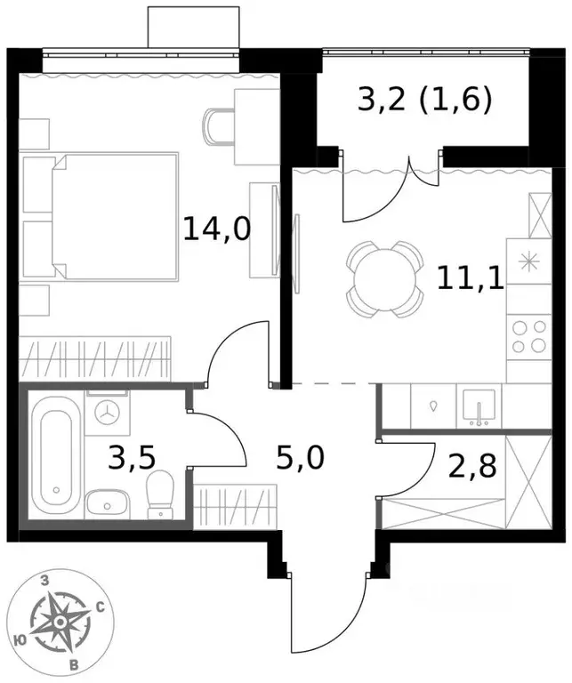 Квартира, 1 комната, 38 м - Фото 2
