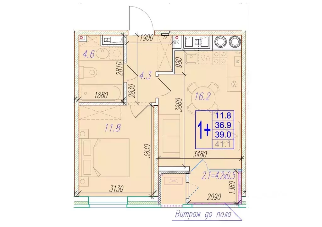 1-к кв. Астраханская область, Астрахань ул. Трофимова, 10 (39.0 м) - Фото 1