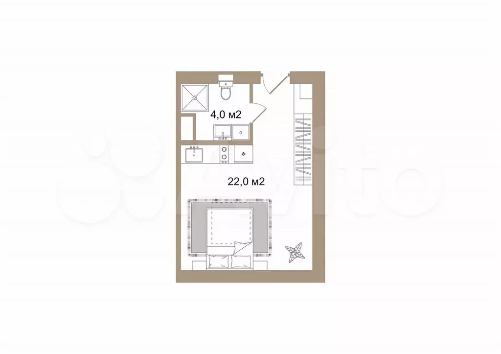 Апартаменты-студия, 26 м, 5/5 эт. - Фото 0