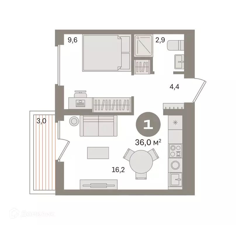 Продаётся 1-к квартира, 36.01 м - Фото 0