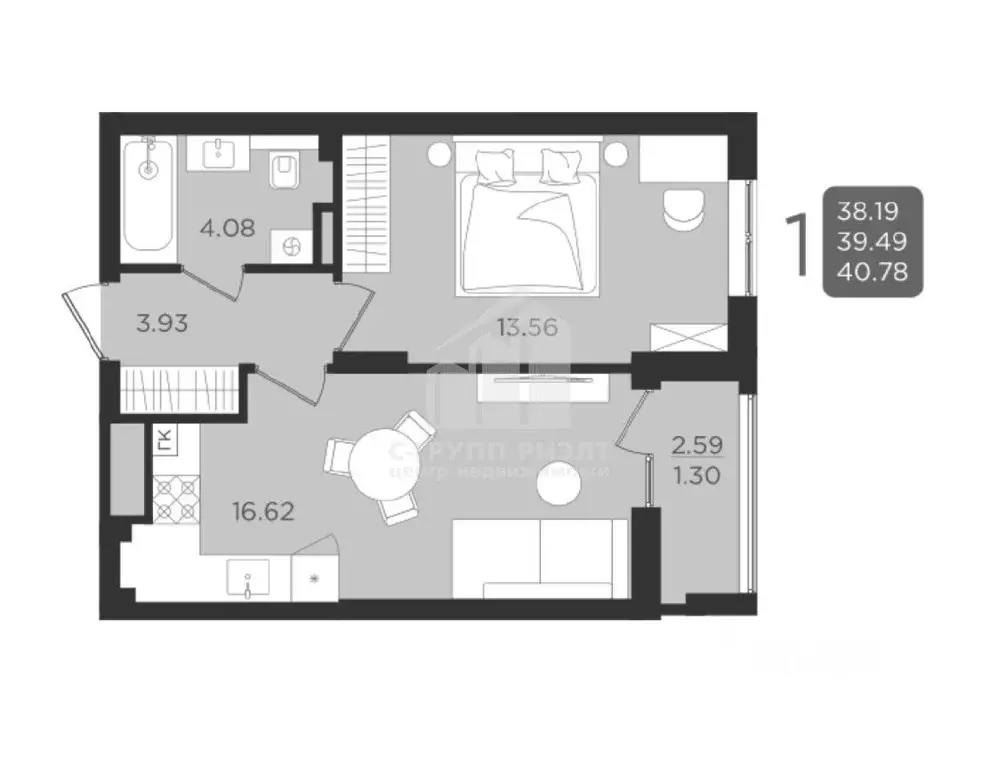 1-к кв. Калининградская область, Калининград ул. Старшины Дадаева, ... - Фото 2
