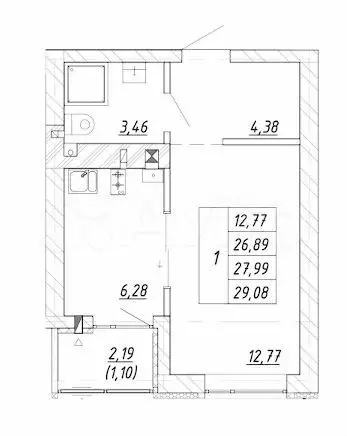 1-к. квартира, 28 м, 2/4 эт. - Фото 1