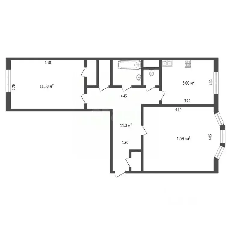 2-к кв. Ямало-Ненецкий АО, Новый Уренгой Железнодорожная ул., 50 (57.0 ... - Фото 2