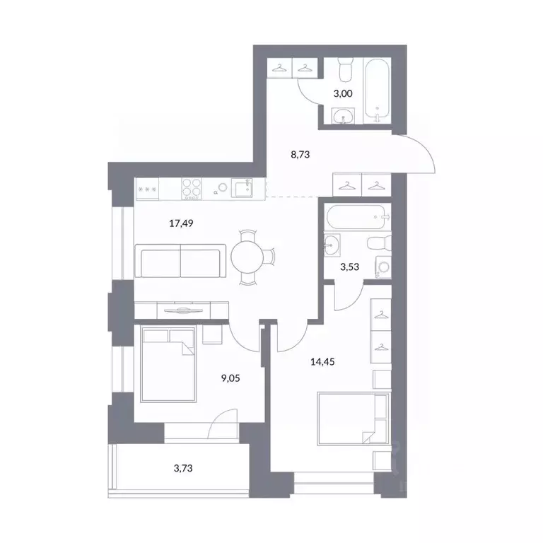 2-к кв. Новосибирская область, Новосибирск Нарымская ул., 22 (59.98 м) - Фото 0