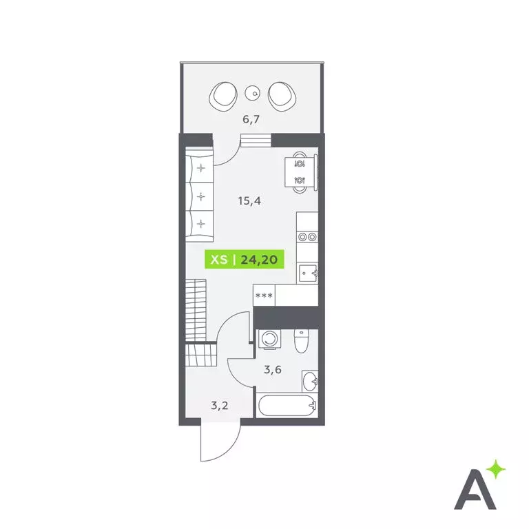 Квартира-студия: Кудрово, Солнечная улица, 10к1 (24.2 м) - Фото 1