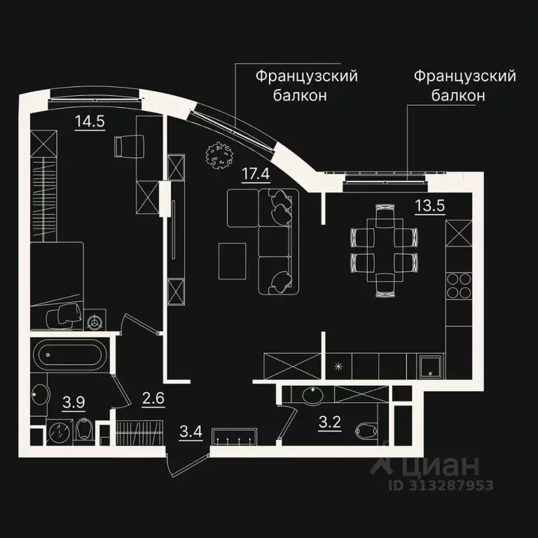 2-к кв. Тюменская область, Тюмень ул. Щербакова, 2к3 (58.4 м) - Фото 0