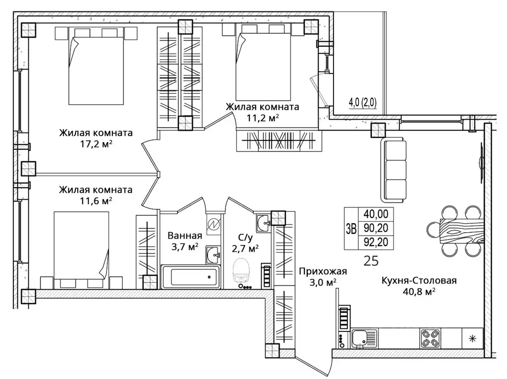 3-к кв. Псковская область, Псковский район, Завеличенская волость, д. ... - Фото 1