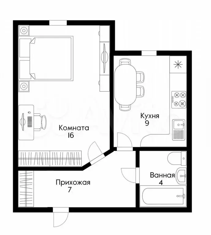 1-к. квартира, 37 м, 1/4 эт. - Фото 0