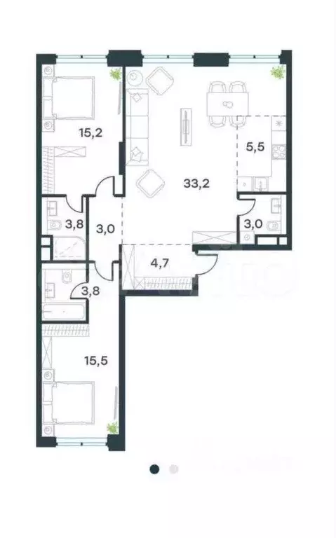 3-к. квартира, 88 м, 7/32 эт. - Фото 0