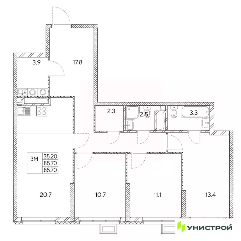 3-к кв. Свердловская область, Екатеринбург Вторчермет жилрайон,  (85.7 ... - Фото 1