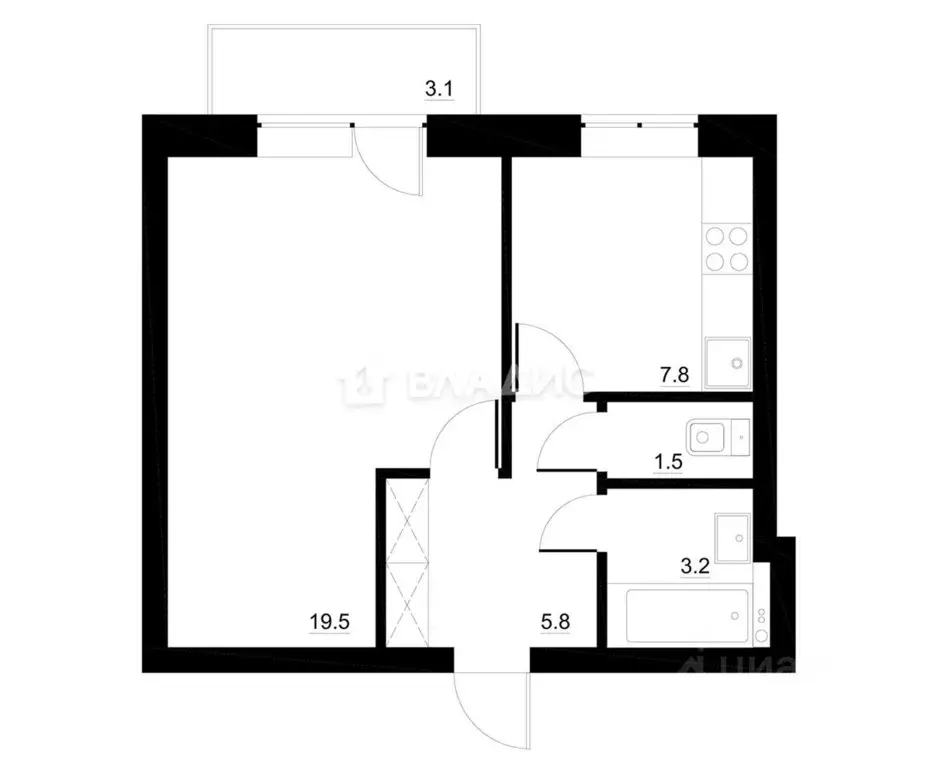 1-к кв. Краснодарский край, Новороссийск Мефодиевская ул., 118 (30.9 ... - Фото 1