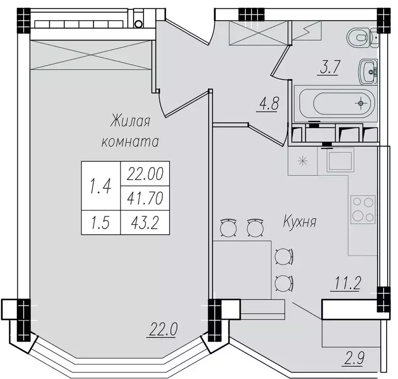 Продаётся 1-к квартира, 42.5 м - Фото 1