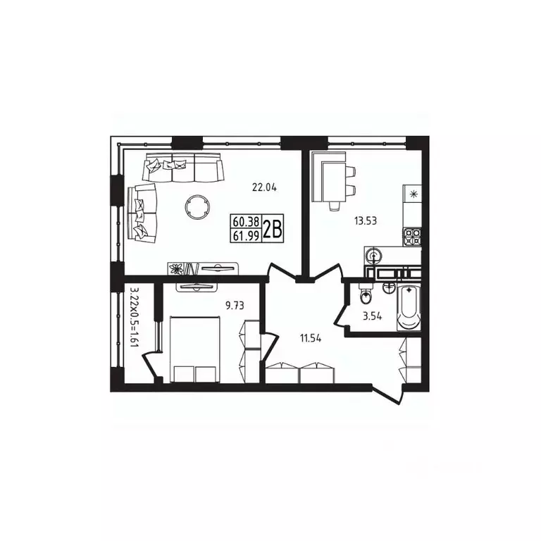 2-к кв. Адыгея, Майкоп  (61.99 м) - Фото 1