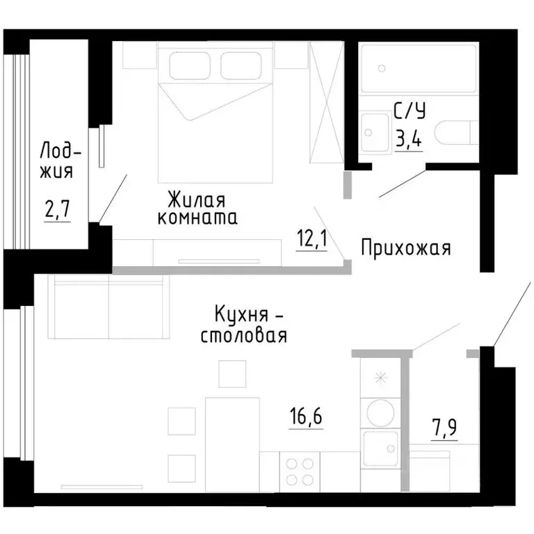 1-к кв. Приморский край, Владивосток 7Я жилой комплекс (41.4 м) - Фото 0