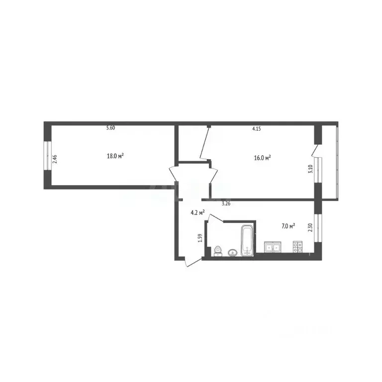 2-к кв. Ханты-Мансийский АО, Сургут просп. Ленина, 32 (48.0 м) - Фото 2