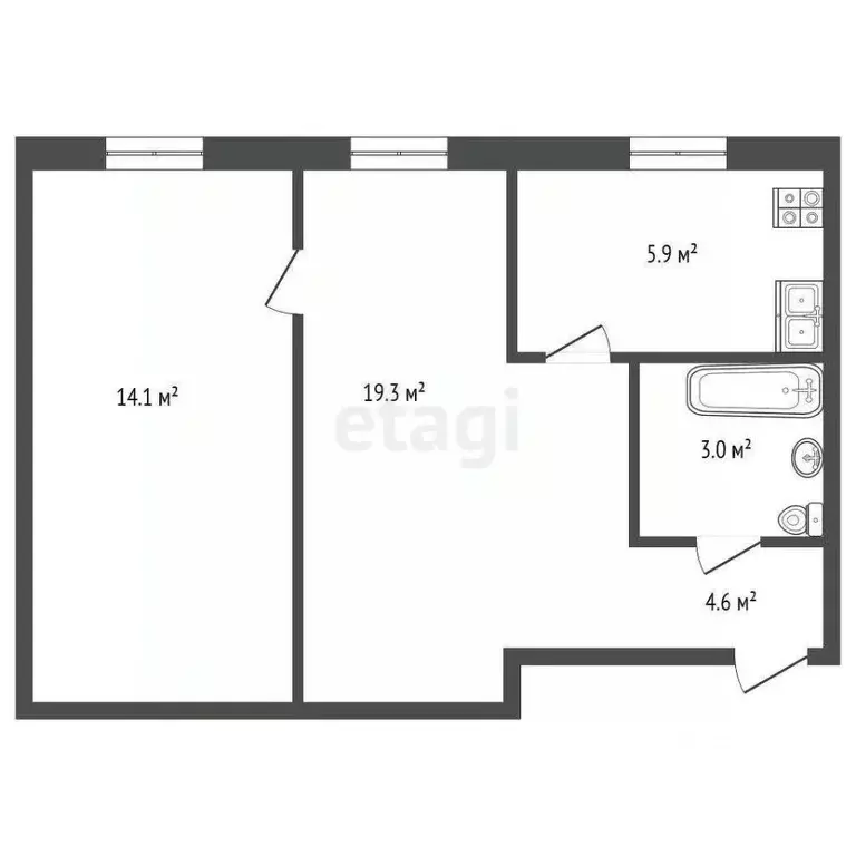 2-к кв. Тюменская область, Тюмень проезд Геологоразведчиков, 52 (46.9 ... - Фото 2