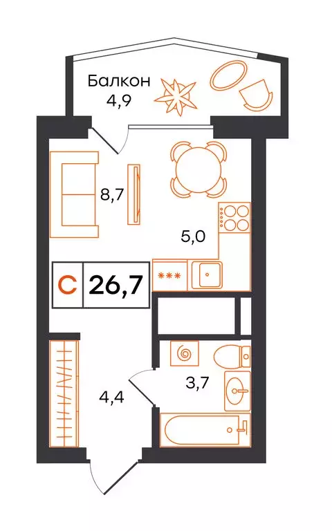 Квартира-студия: Екатеринбург, улица Патриса Лумумбы, 54 (26.7 м) - Фото 1
