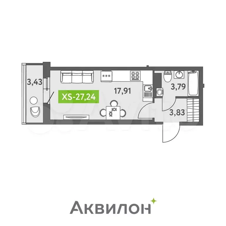 Квартира-студия, 26,7 м, 5/13 эт. - Фото 1