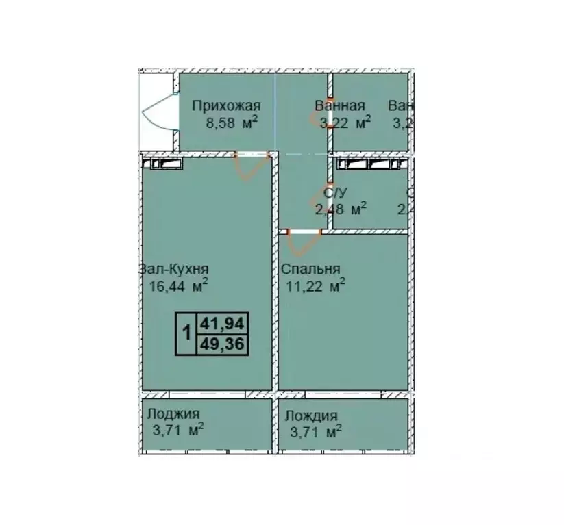 1-к кв. Чеченская республика, Грозный пос. Строителей,  (49.36 м) - Фото 1