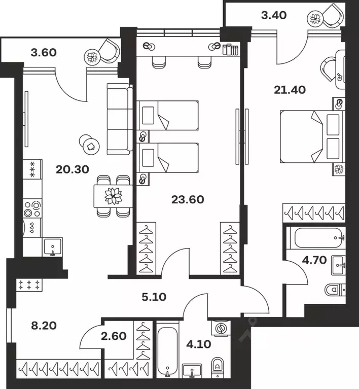 2-к кв. Тульская область, Тула ул. Фридриха Энгельса, 62 (97.0 м) - Фото 0