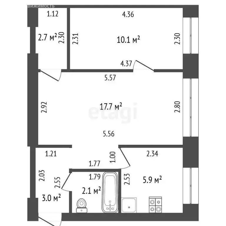 2-комнатная квартира: Юрга, Ленинградская улица, 15 (42.1 м) - Фото 0
