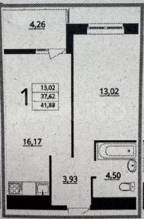 1-к. квартира, 41,9 м, 5/17 эт. - Фото 0