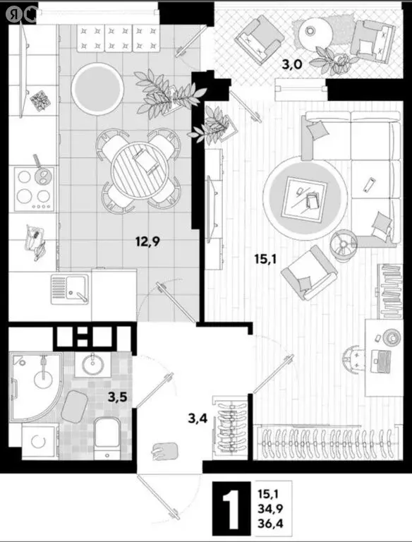 1-комнатная квартира: Краснодар, улица Ивана Беличенко, 89 (36.4 м) - Фото 0