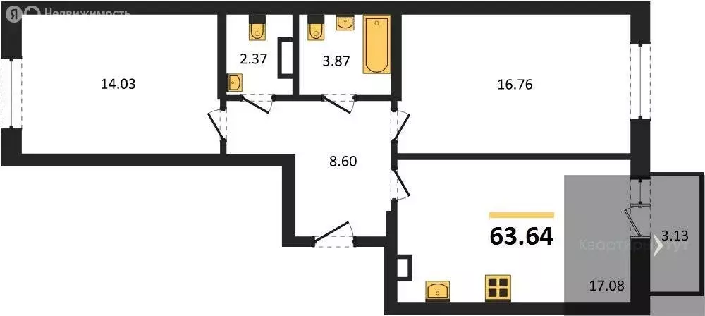 2-комнатная квартира: Солнечный, ЖК Финский Квартал (63.64 м) - Фото 0