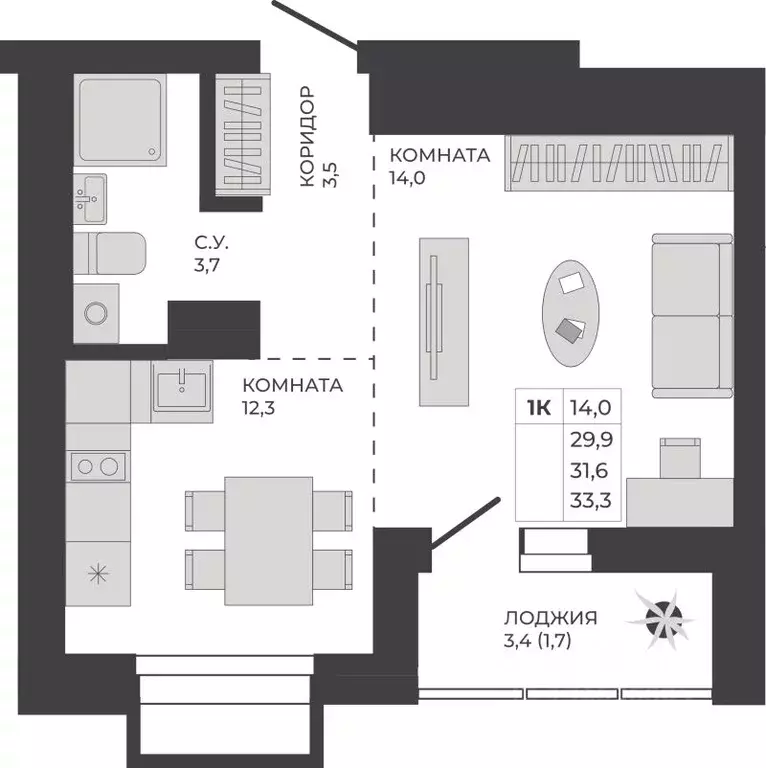 1-к кв. Алтайский край, Барнаул тракт Павловский, 251Б (31.6 м) - Фото 1