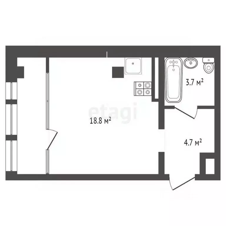 Студия Тюменская область, Тюмень ул. Чернышевского, 2Бк11 (31.6 м) - Фото 1