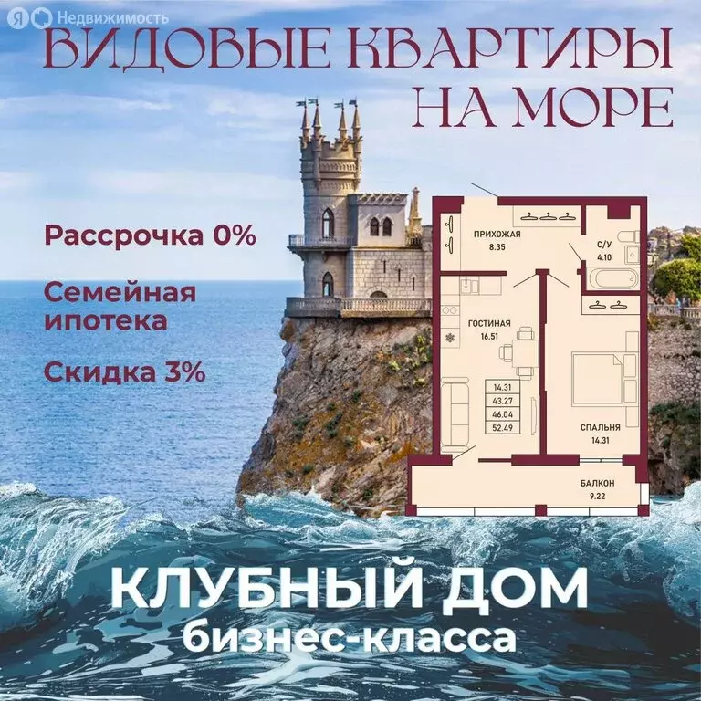 1-комнатная квартира: Ялта, 10-й микрорайон (46.04 м) - Фото 0