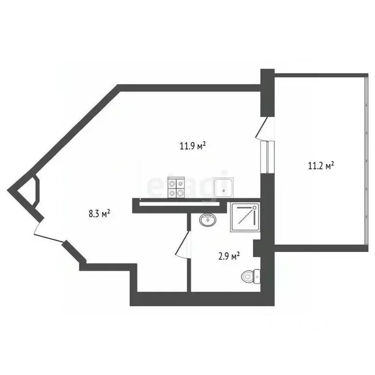 Студия Тюменская область, Тюмень ул. Чернышевского, 2Бк11 (36.3 м) - Фото 1