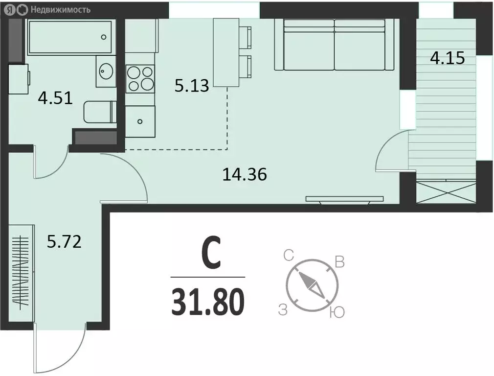 Квартира-студия: Курск, Хуторская улица, 33 (31.8 м) - Фото 0