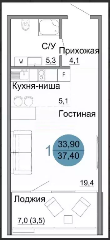 Студия Крым, Керчь ул. Колхозная, 68 (37.2 м) - Фото 2