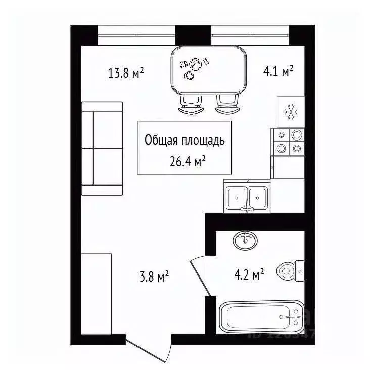 Студия Новосибирская область, Новосибирск Тайгинская ул., 39 (26.4 м) - Фото 1