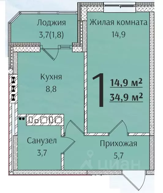 1-к кв. Ростовская область, Батайск  (34.9 м) - Фото 0