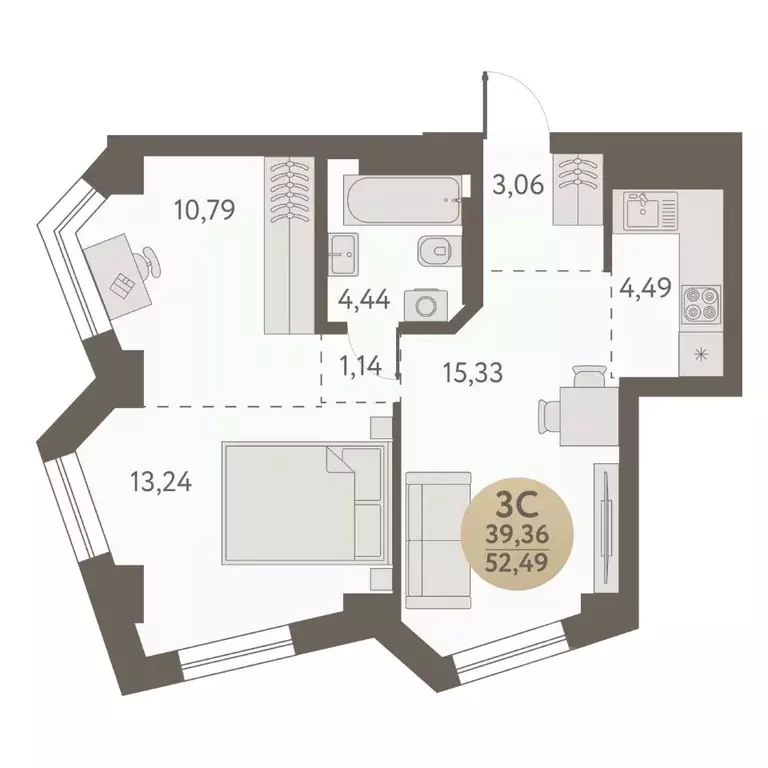 3-к кв. Новосибирская область, Новосибирск Урбан Пикс жилой комплекс ... - Фото 1
