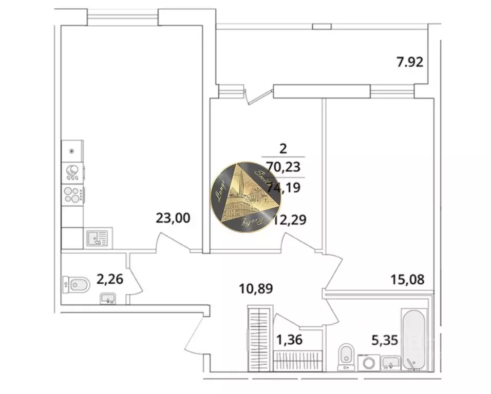 2-к кв. Санкт-Петербург Кубинская ул., 82к3с1 (74.19 м) - Фото 1