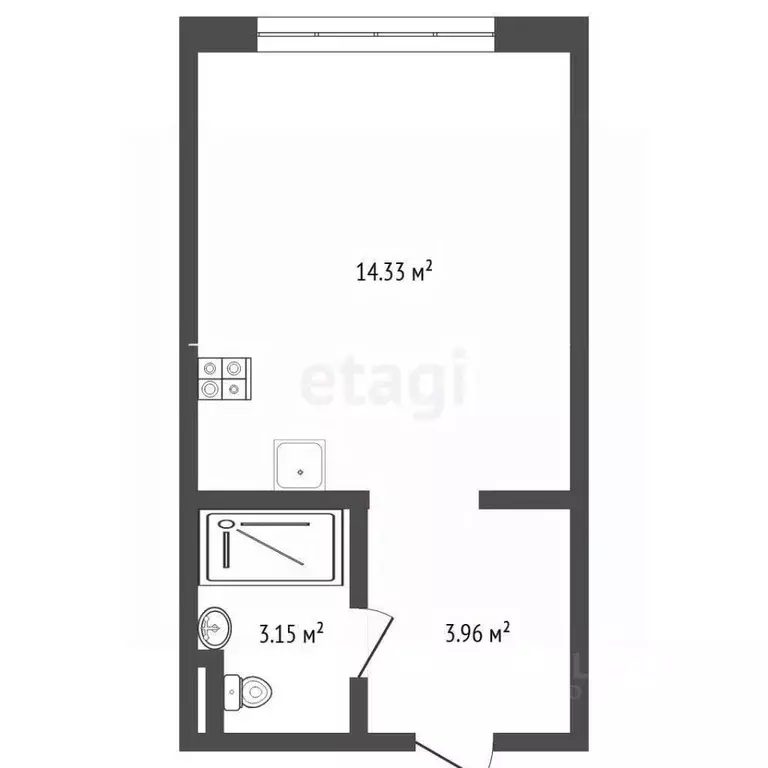 Студия Тюменская область, Тюмень ул. Андрея Кореневского, 11 (20.0 м) - Фото 2