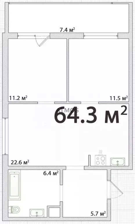 3-к кв. Новосибирская область, Обь ул. Чехова, 43 (64.3 м) - Фото 2