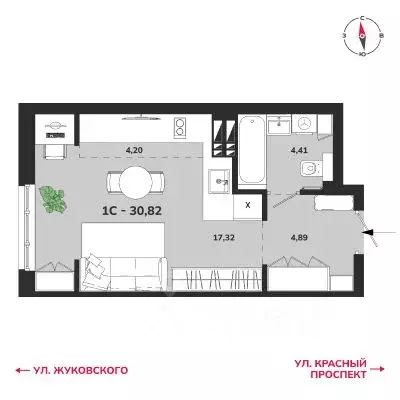 1-к кв. Новосибирская область, Новосибирск Аэропорт мкр,  (30.82 м) - Фото 0