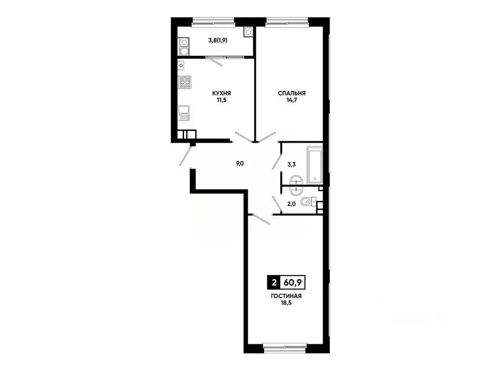 2-к кв. Ставропольский край, Ставрополь ул. Доваторцев, 179Гк1 (60.9 ... - Фото 1