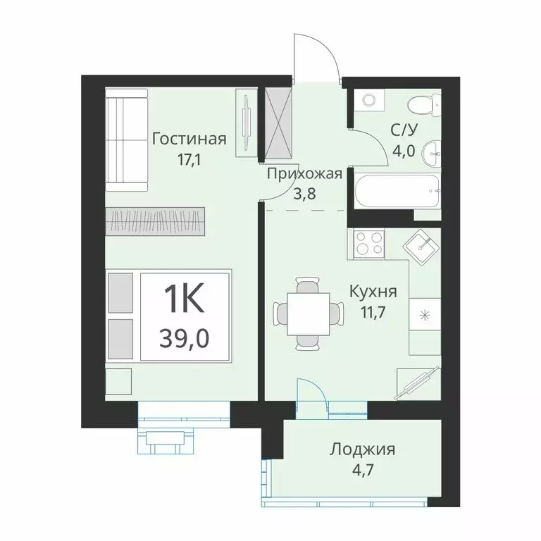 1-комнатная квартира: Новосибирск, улица Объединения, 28 (39 м) - Фото 0