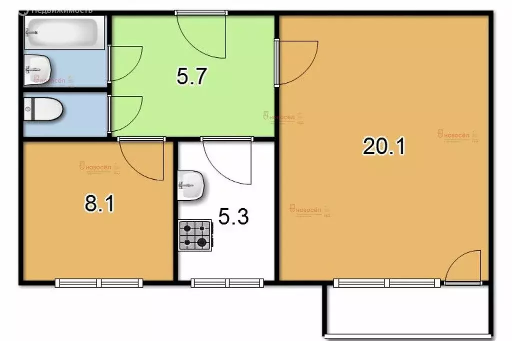 2-комнатная квартира: Екатеринбург, улица Бебеля, 154 (43 м) - Фото 1