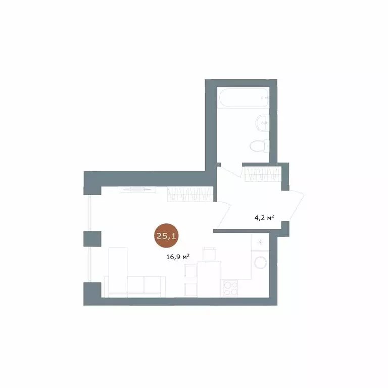 Квартира-студия: Новосибирск, улица Костычева, 19/1 (25.1 м) - Фото 1